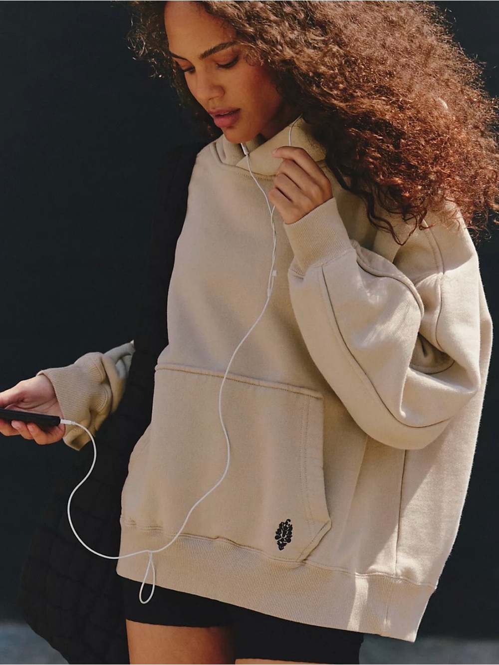 FP Movement by Free People Pale Taupe Cut Above Hoodie with Script Logo- Size S